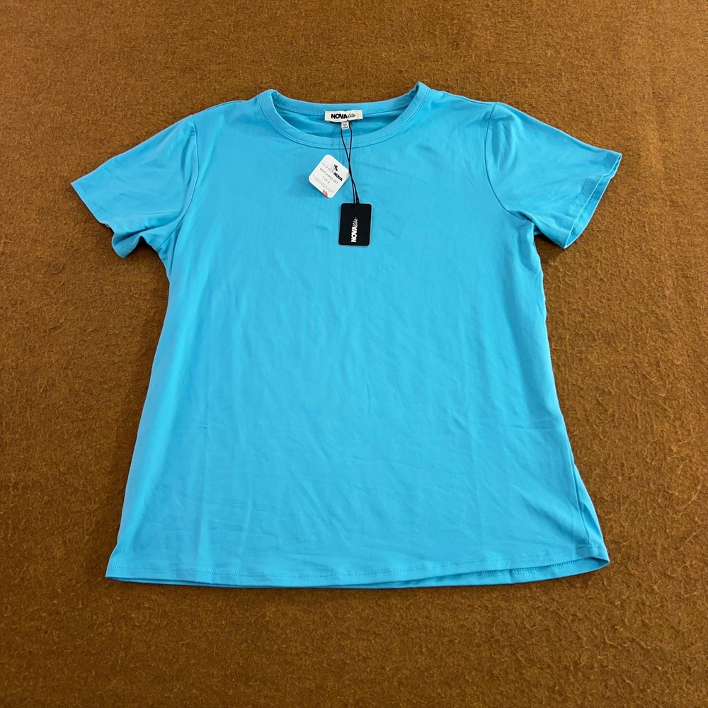 Fashion Nova Kids Girls 14/16 Aqua Blue Short Sleeve Crewneck T-Shirt NWT